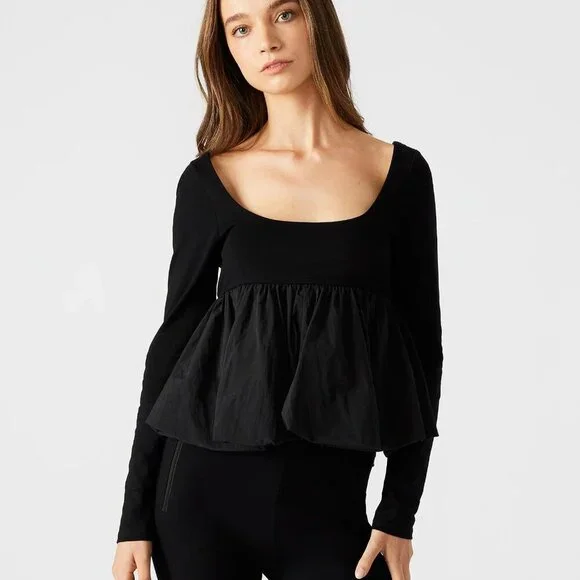 Steve Madden Women's Avielle Long-Sleeve Peplum Top - Black NWT XS - Picture 5 of 6